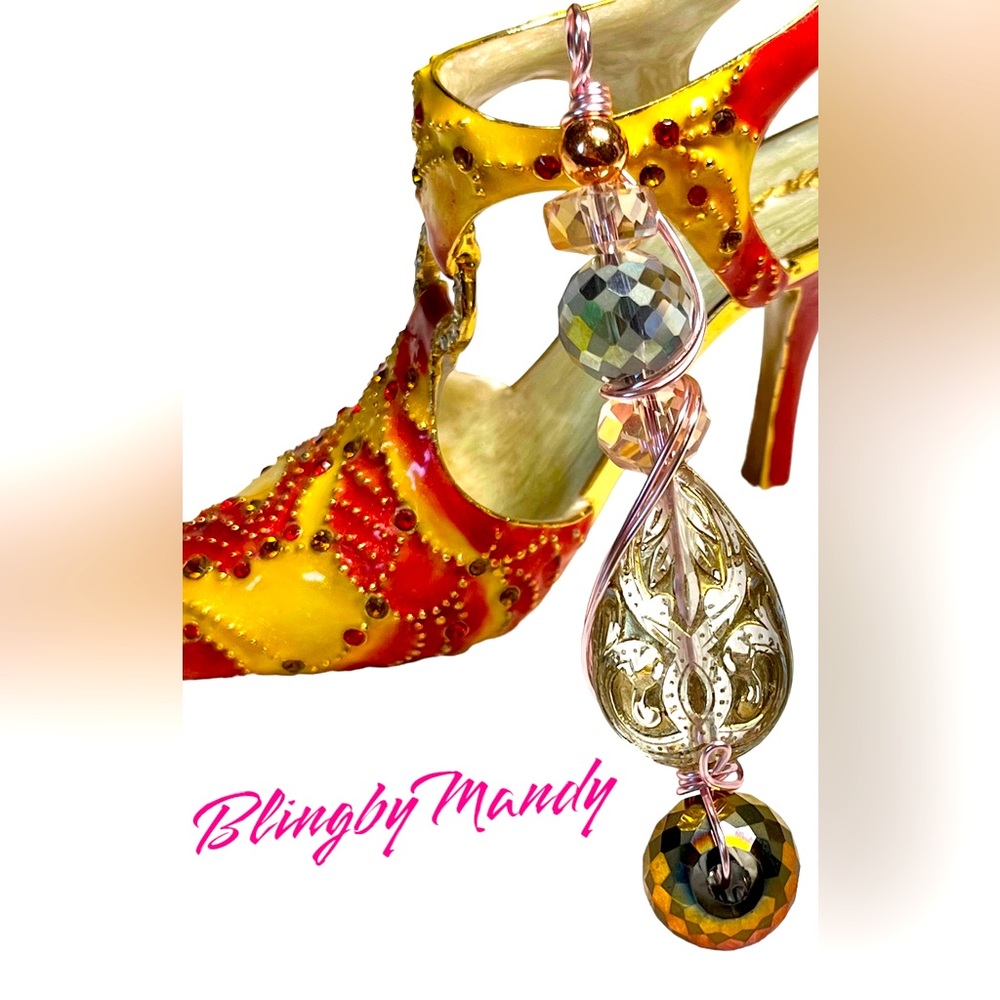 Pink and gold  bead made into a unique wrapped pendant-art deco